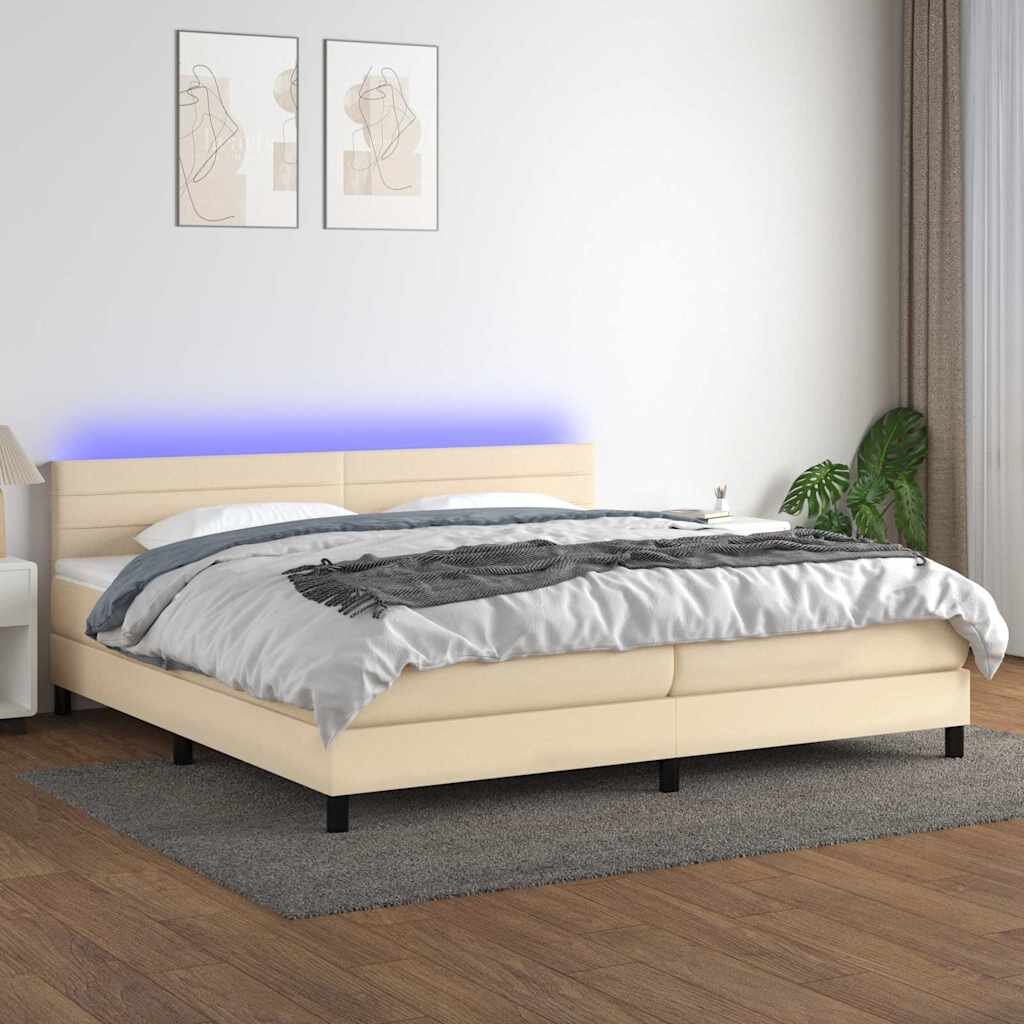 vidaXL Боксспринг легло с матрак и LED кремава 200x200 см плат