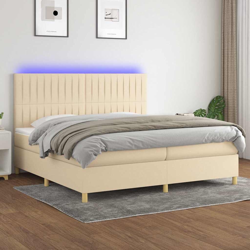vidaXL Боксспринг легло с матрак и LED кремава 200x200 см плат