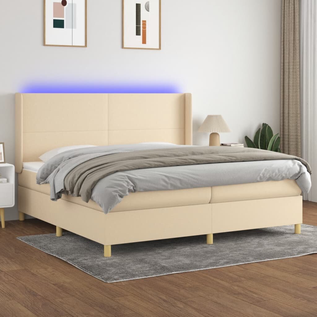 vidaXL Боксспринг легло с матрак и LED кремава 200x200 см плат