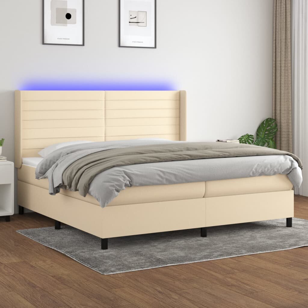 vidaXL Боксспринг легло с матрак и LED кремава 200x200 см плат