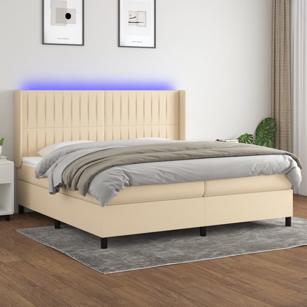 vidaXL Боксспринг легло с матрак и LED кремава 200x200 см плат