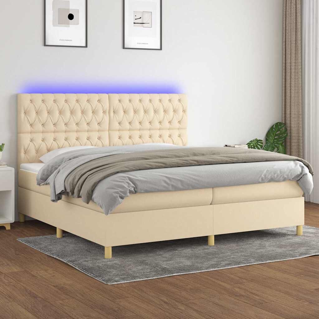 vidaXL Боксспринг легло с матрак и LED кремава 200x200 см плат