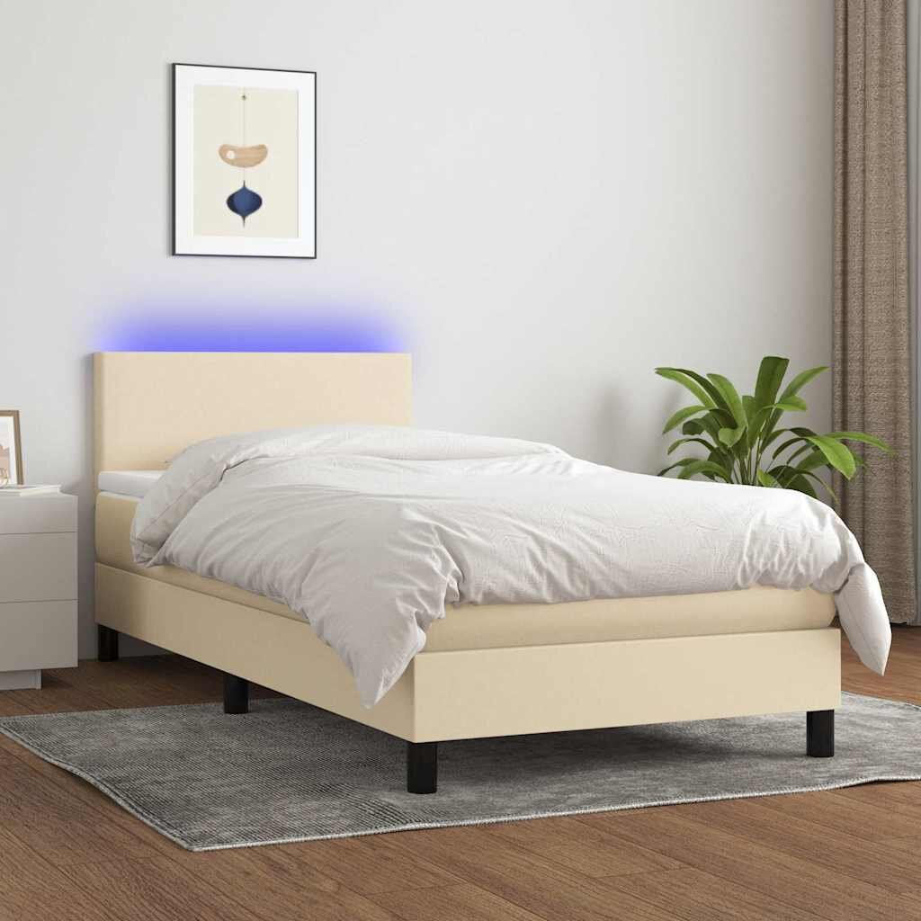 vidaXL Боксспринг легло с матрак и LED кремава 90x190 см плат