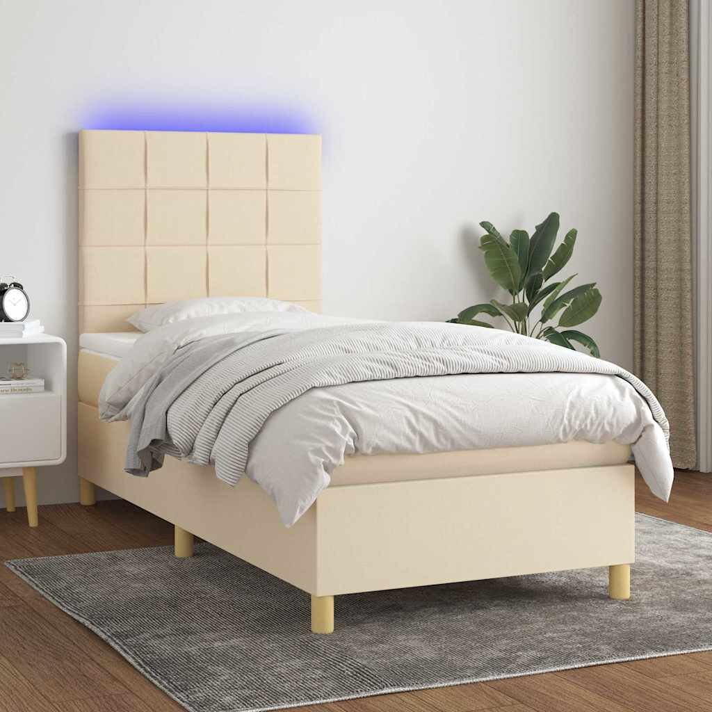 vidaXL Боксспринг легло с матрак и LED кремава 90x190 см плат