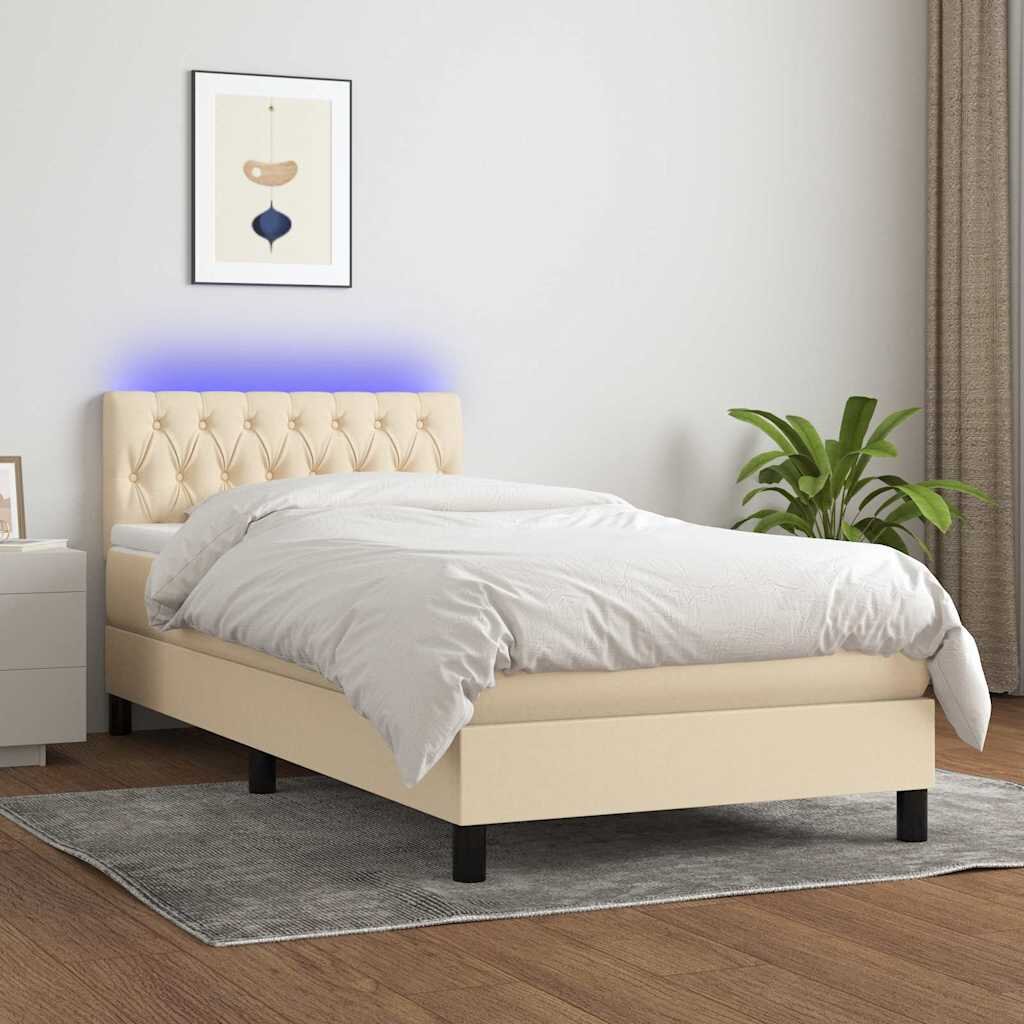 vidaXL Боксспринг легло с матрак и LED кремава 90x190 см плат