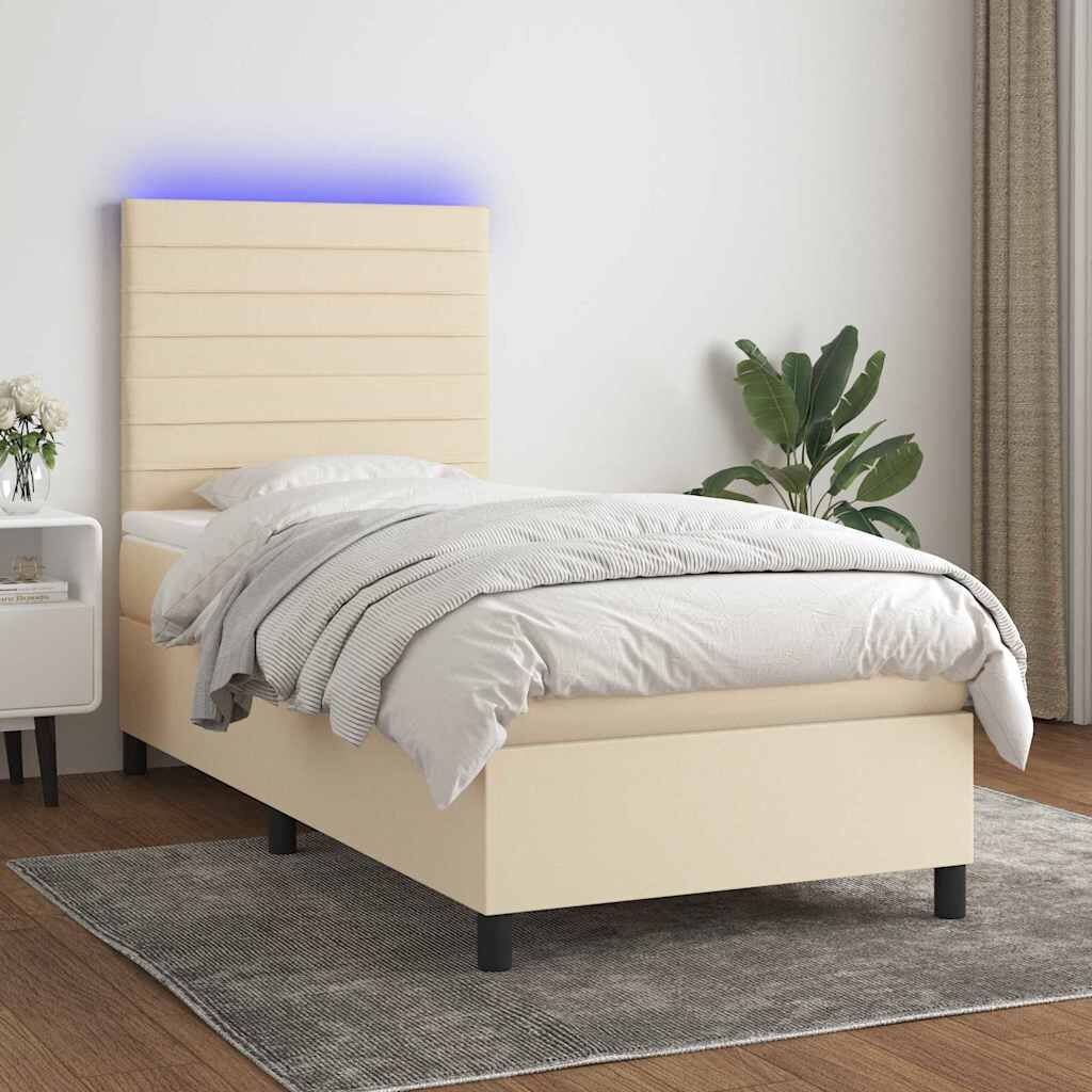 vidaXL Боксспринг легло с матрак и LED кремава 90x190 см плат