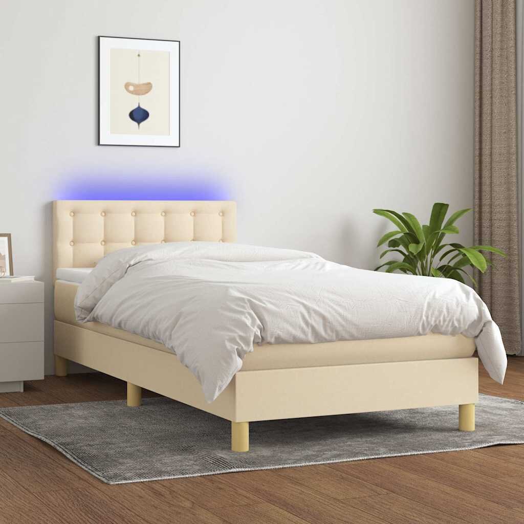 vidaXL Боксспринг легло с матрак и LED кремава 90x190 см плат