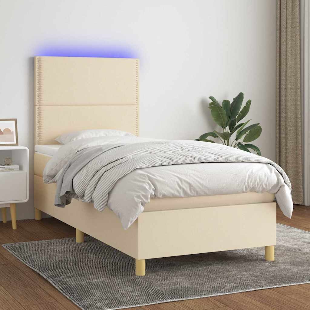 vidaXL Боксспринг легло с матрак и LED кремава 90x200 см плат