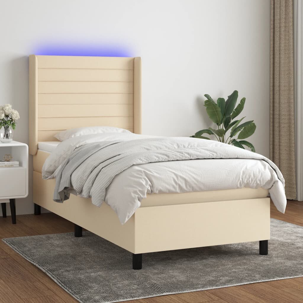 vidaXL Боксспринг легло с матрак и LED кремава 90x200 см плат