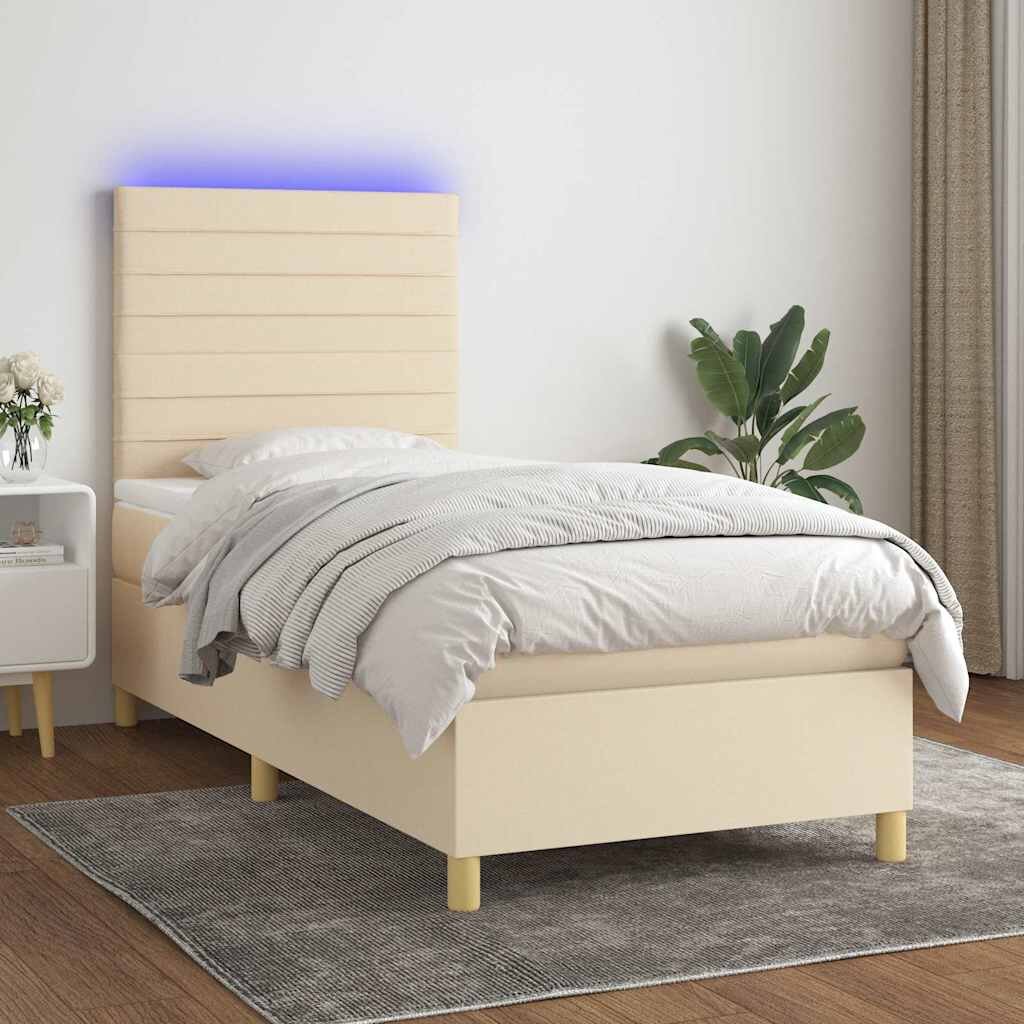 vidaXL Боксспринг легло с матрак и LED кремава 90x200 см плат