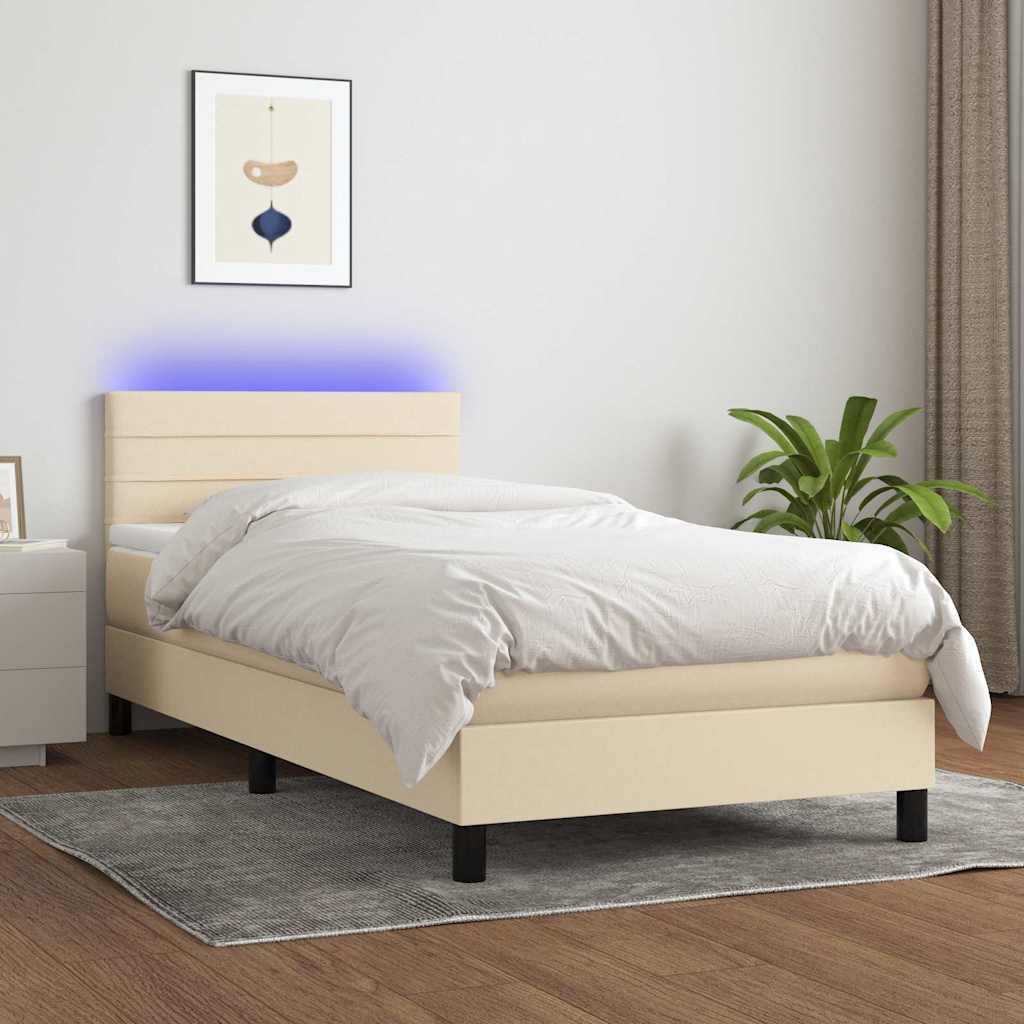 vidaXL Боксспринг легло с матрак и LED кремаво 100x200 см плат