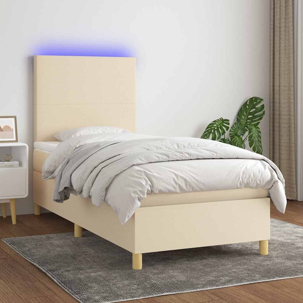 vidaXL Боксспринг легло с матрак и LED кремаво 100x200 см плат