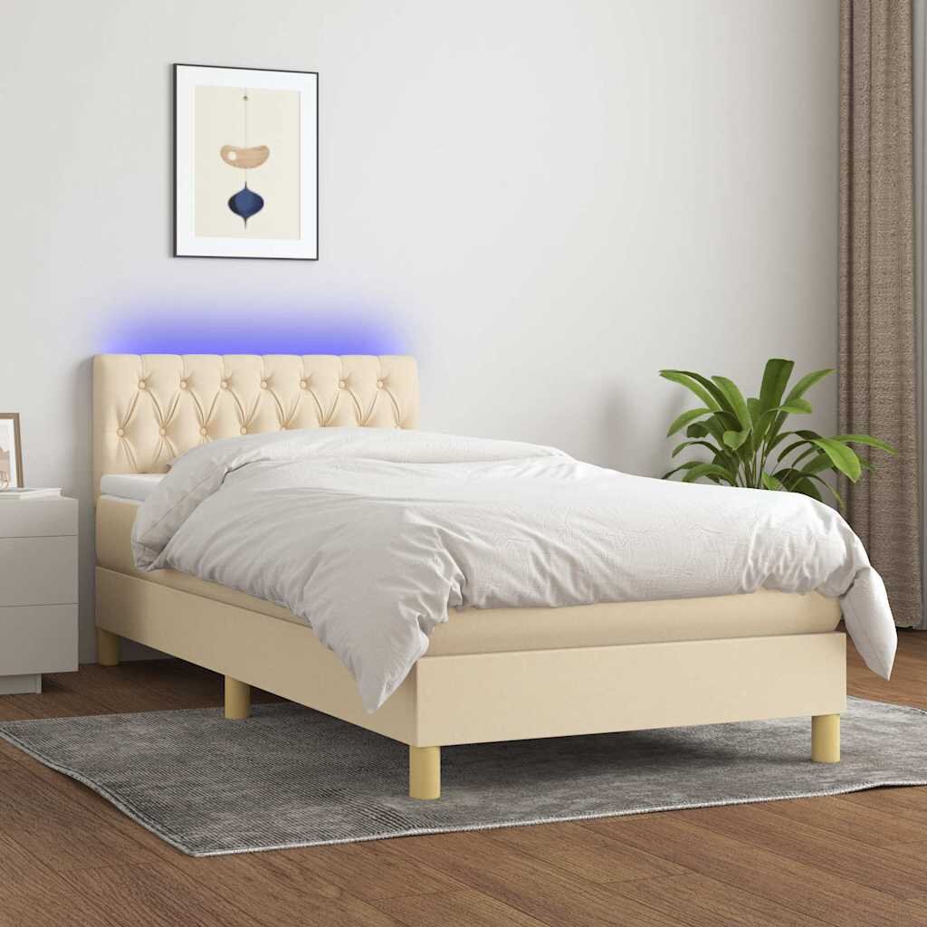 vidaXL Боксспринг легло с матрак и LED кремаво 100x200 см плат