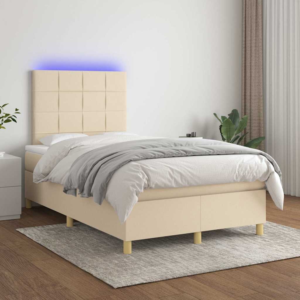 vidaXL Боксспринг легло с матрак и LED кремаво 120x200 см плат