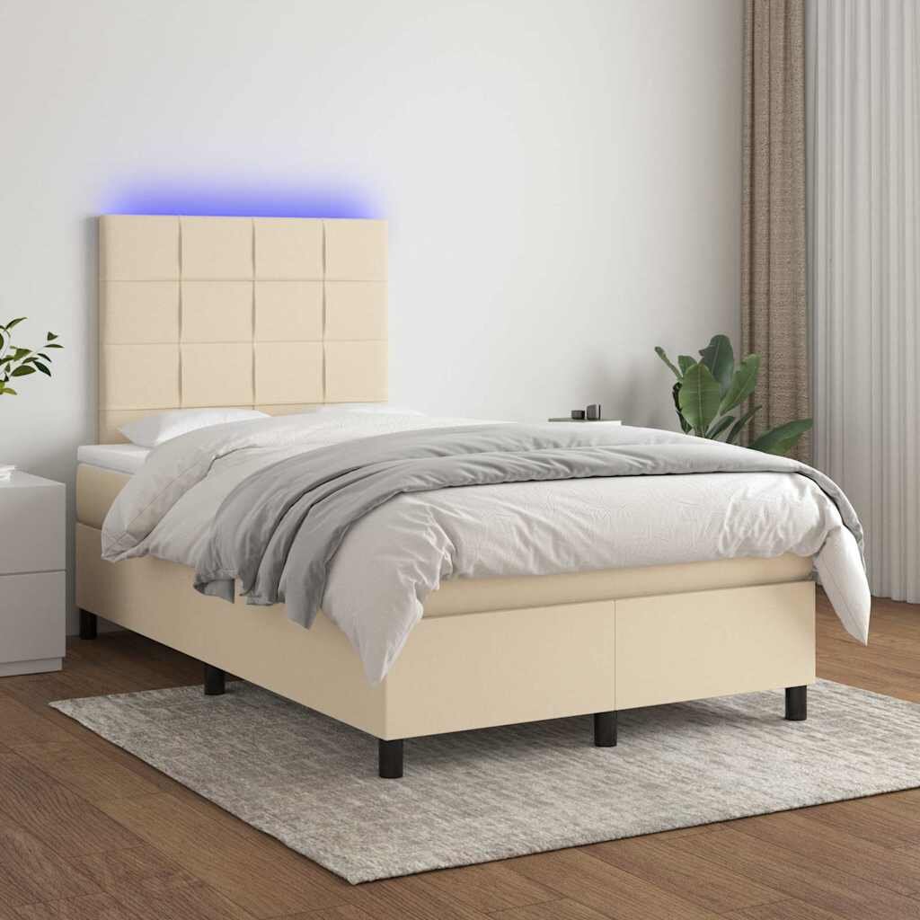 vidaXL Боксспринг легло с матрак и LED кремаво 120x200 см плат
