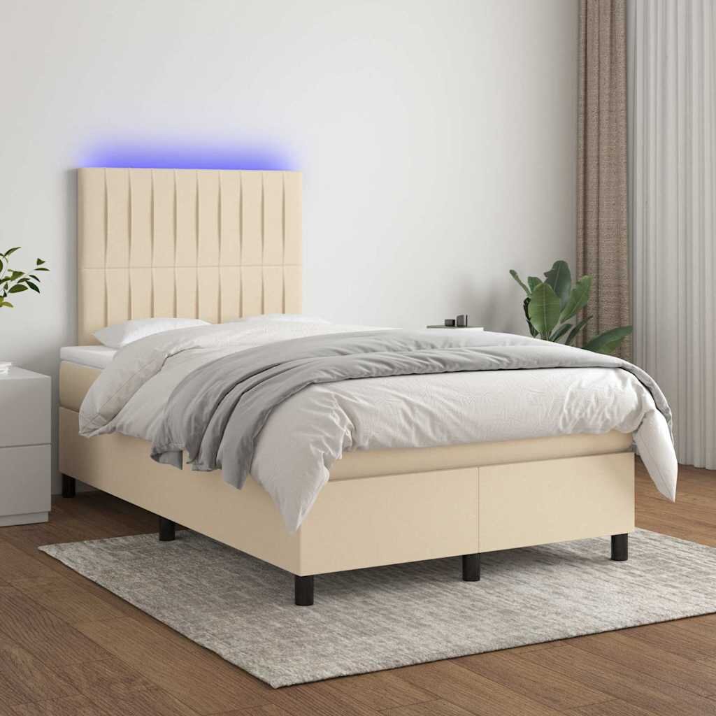 vidaXL Боксспринг легло с матрак и LED кремаво 120x200 см плат