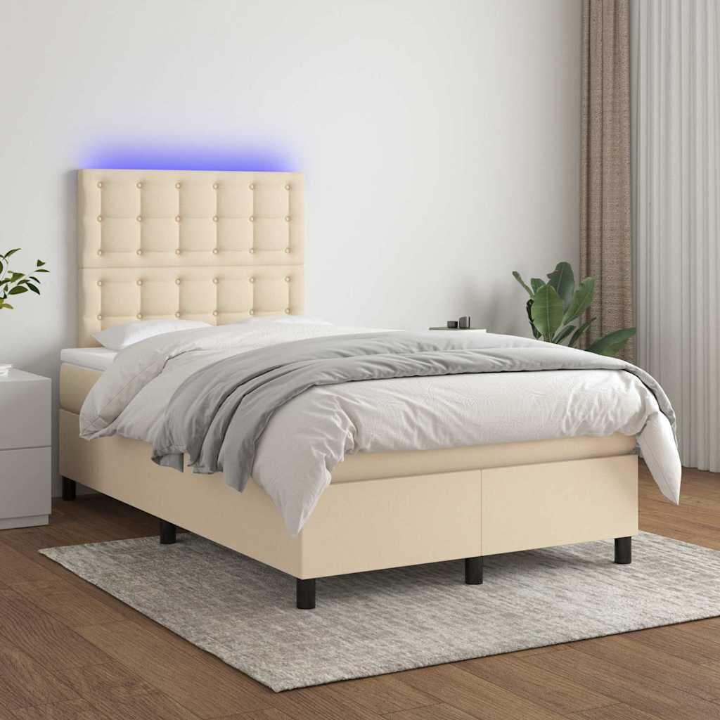 vidaXL Боксспринг легло с матрак и LED кремаво 120x200 см плат