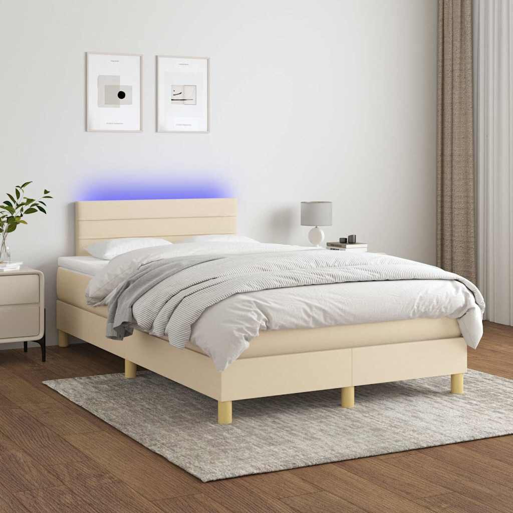 vidaXL Боксспринг легло с матрак и LED кремаво 120x200 см плат