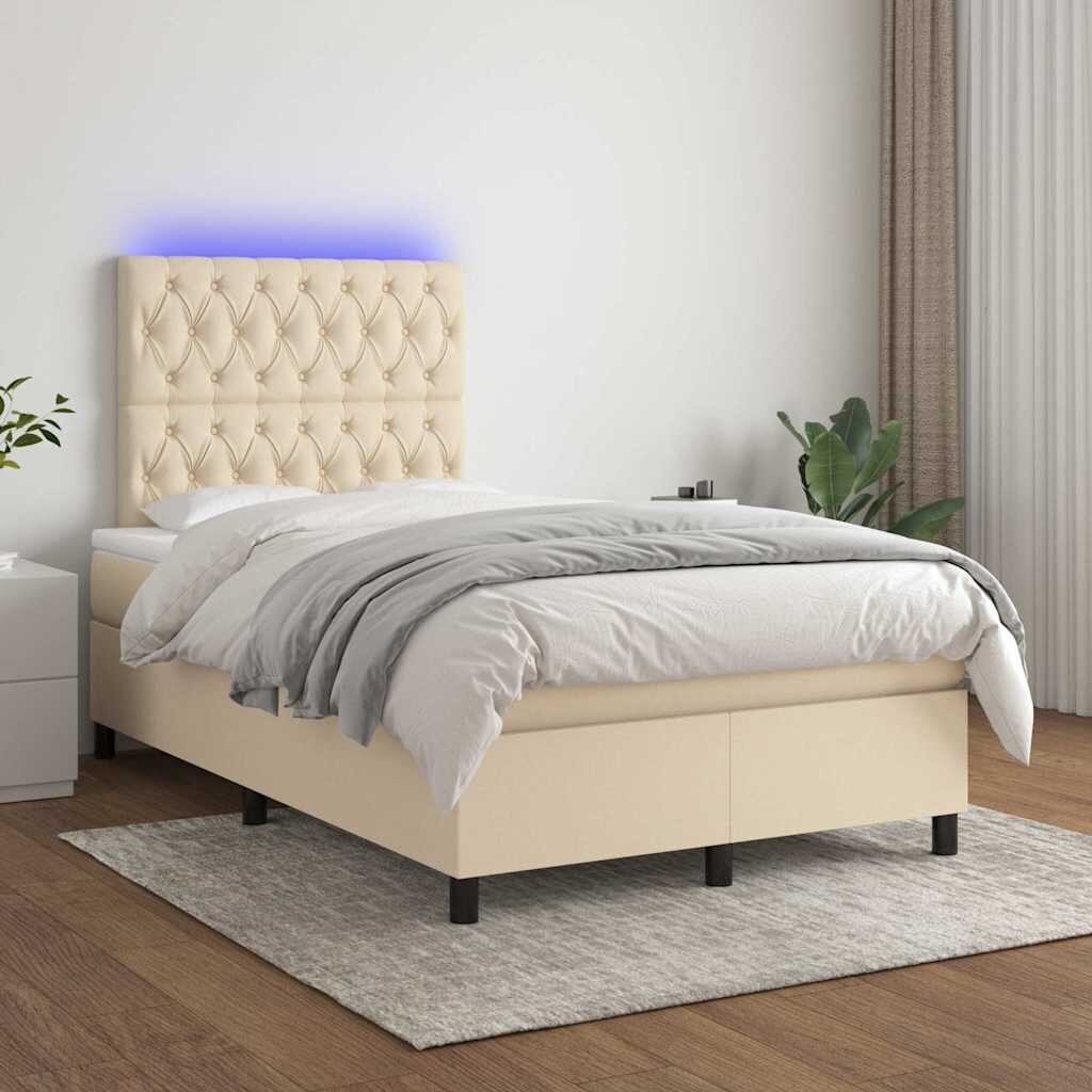 vidaXL Боксспринг легло с матрак и LED кремаво 120x200 см плат
