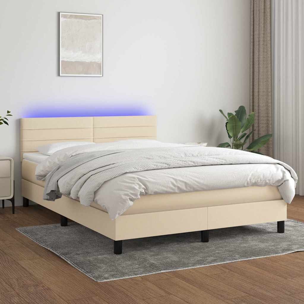 vidaXL Боксспринг легло с матрак и LED кремаво 140x190 см плат