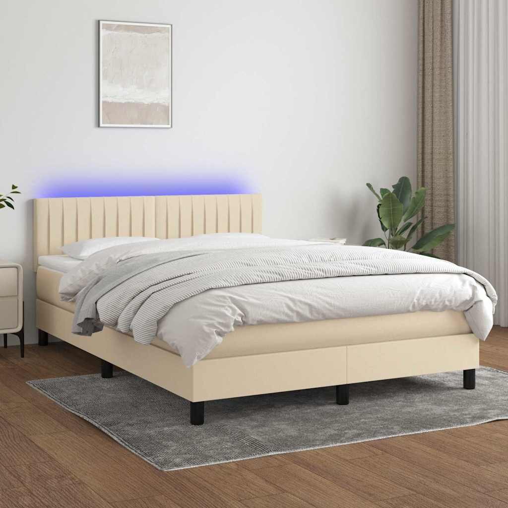 vidaXL Боксспринг легло с матрак и LED кремаво 140x200 см плат