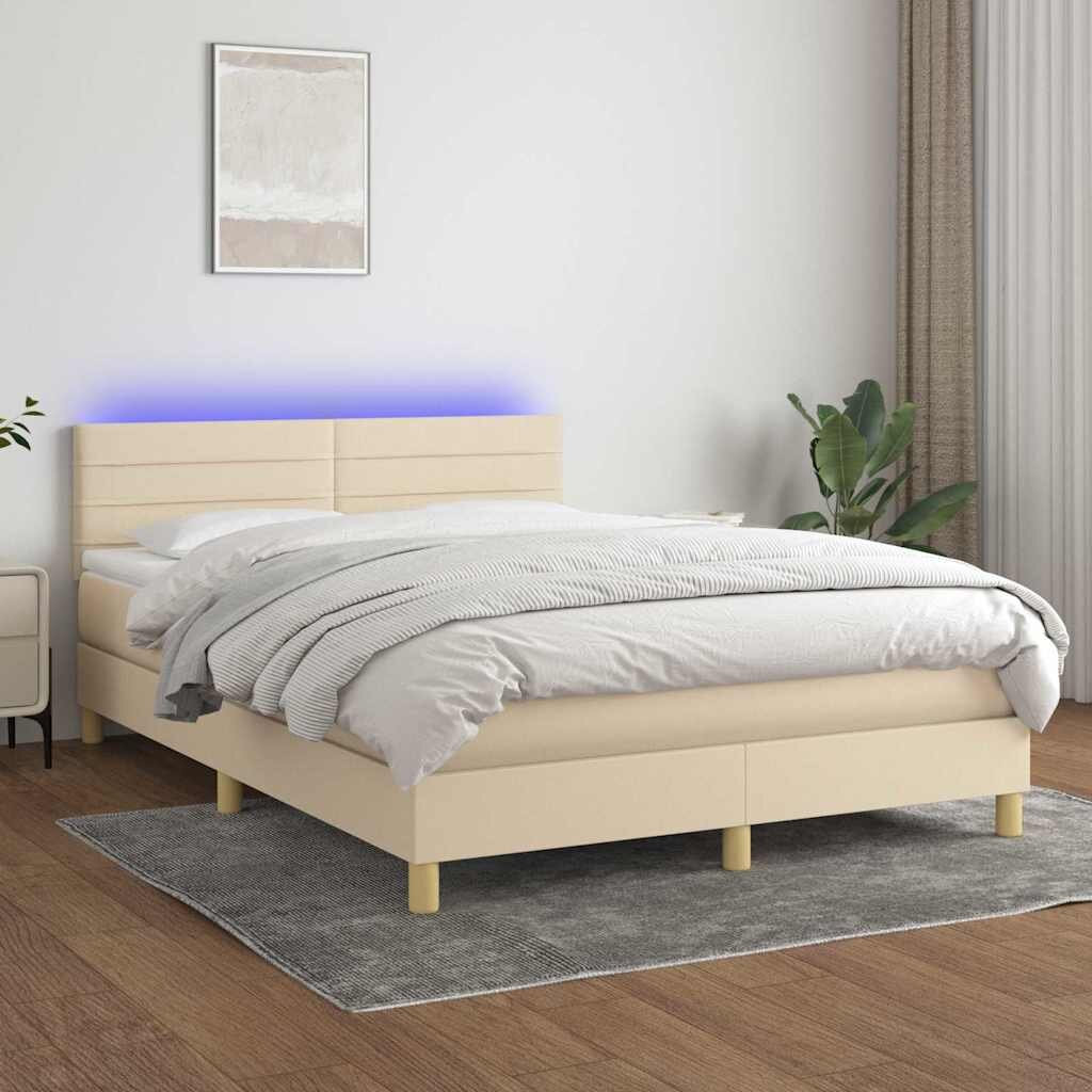 vidaXL Боксспринг легло с матрак и LED кремаво 140x200 см плат