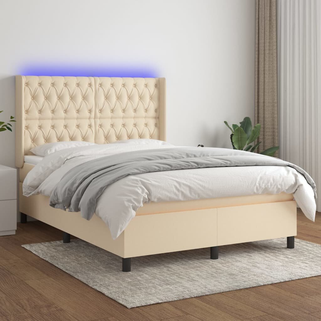 vidaXL Боксспринг легло с матрак и LED кремаво 140x200 см плат