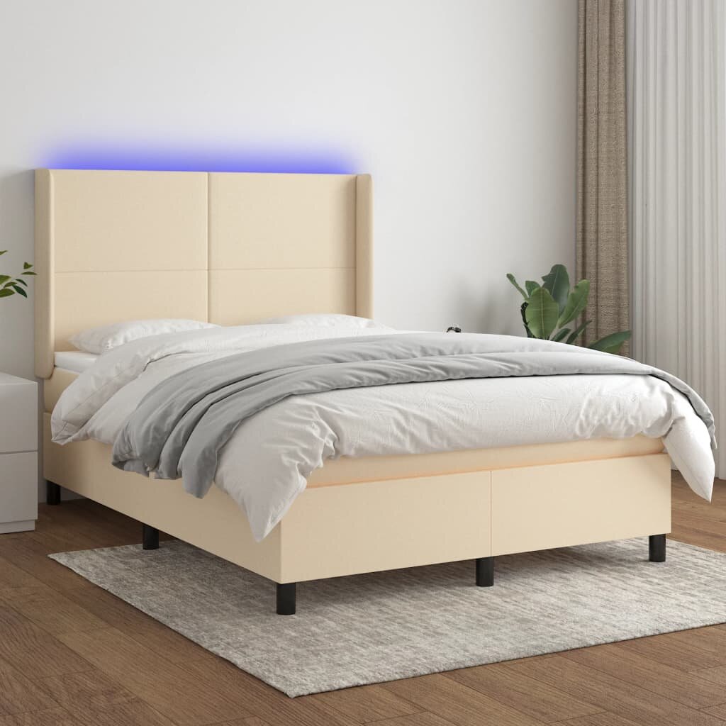 vidaXL Боксспринг легло с матрак и LED кремаво 140x200 см плат