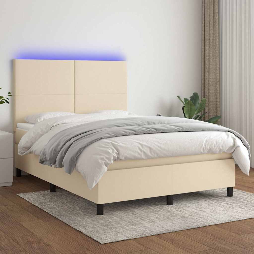 vidaXL Боксспринг легло с матрак и LED кремаво 140x200 см плат