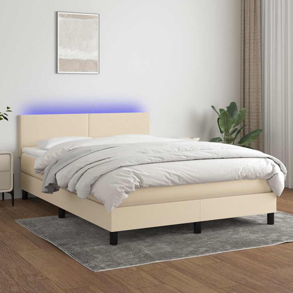 vidaXL Боксспринг легло с матрак и LED кремаво 140x200 см плат