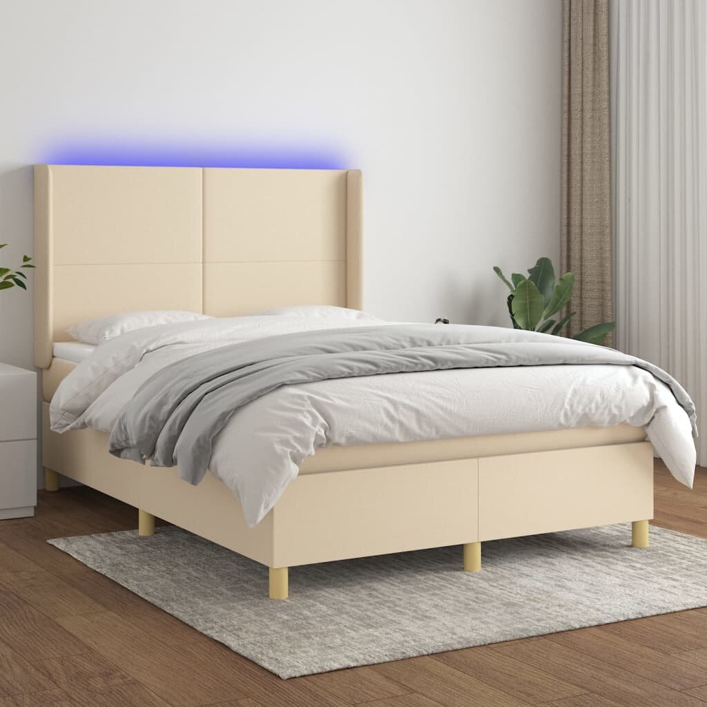 vidaXL Боксспринг легло с матрак и LED кремаво 140x200 см плат