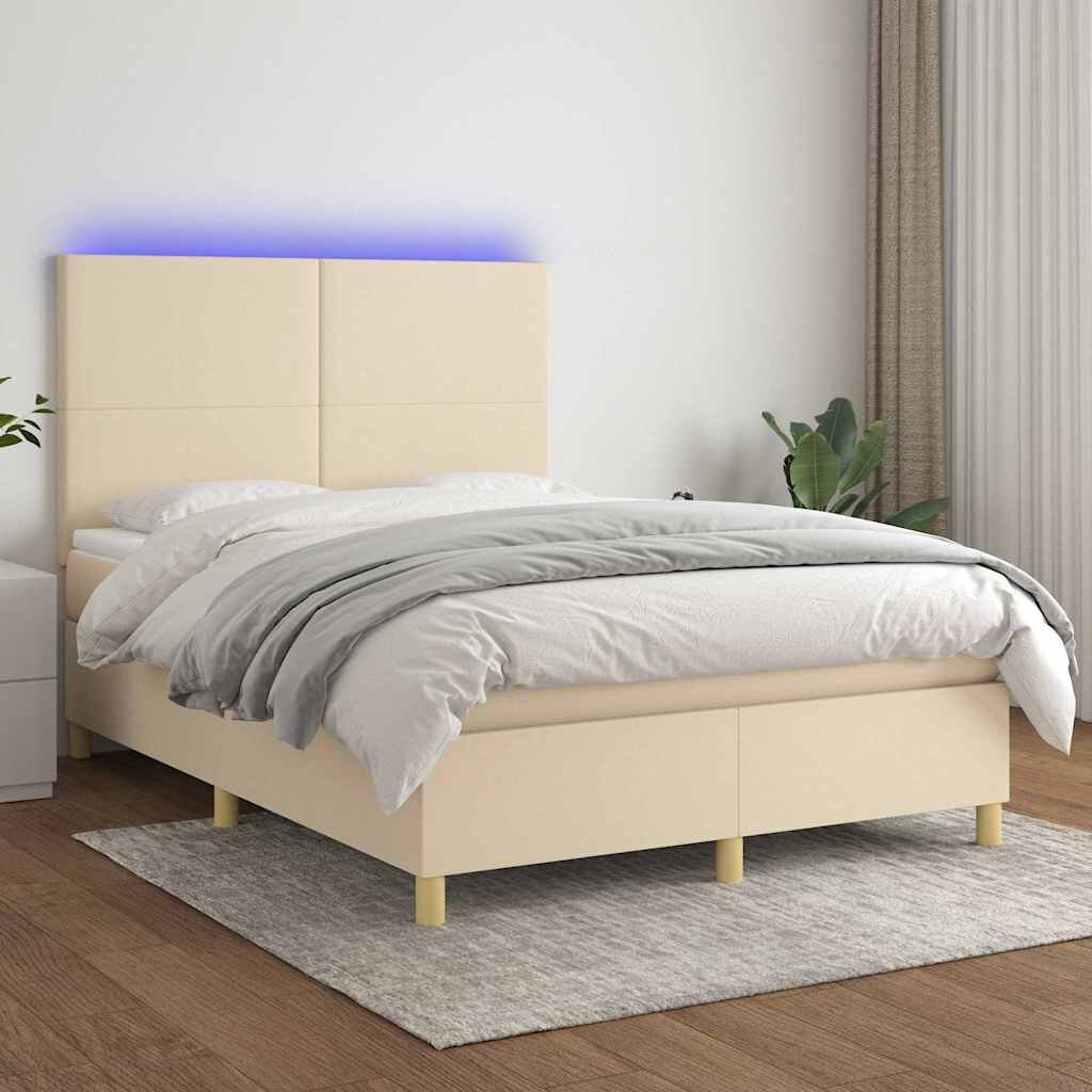 vidaXL Боксспринг легло с матрак и LED кремаво 140x200 см плат