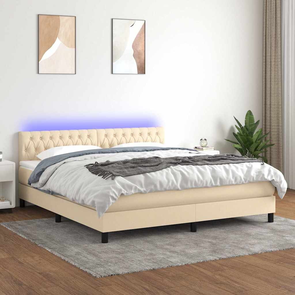 vidaXL Боксспринг легло с матрак и LED кремаво 160x200 см плат