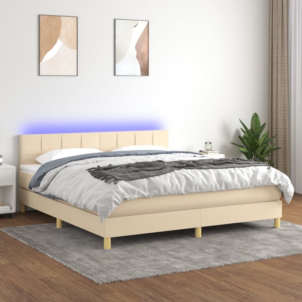 vidaXL Боксспринг легло с матрак и LED кремаво 160x200 см плат