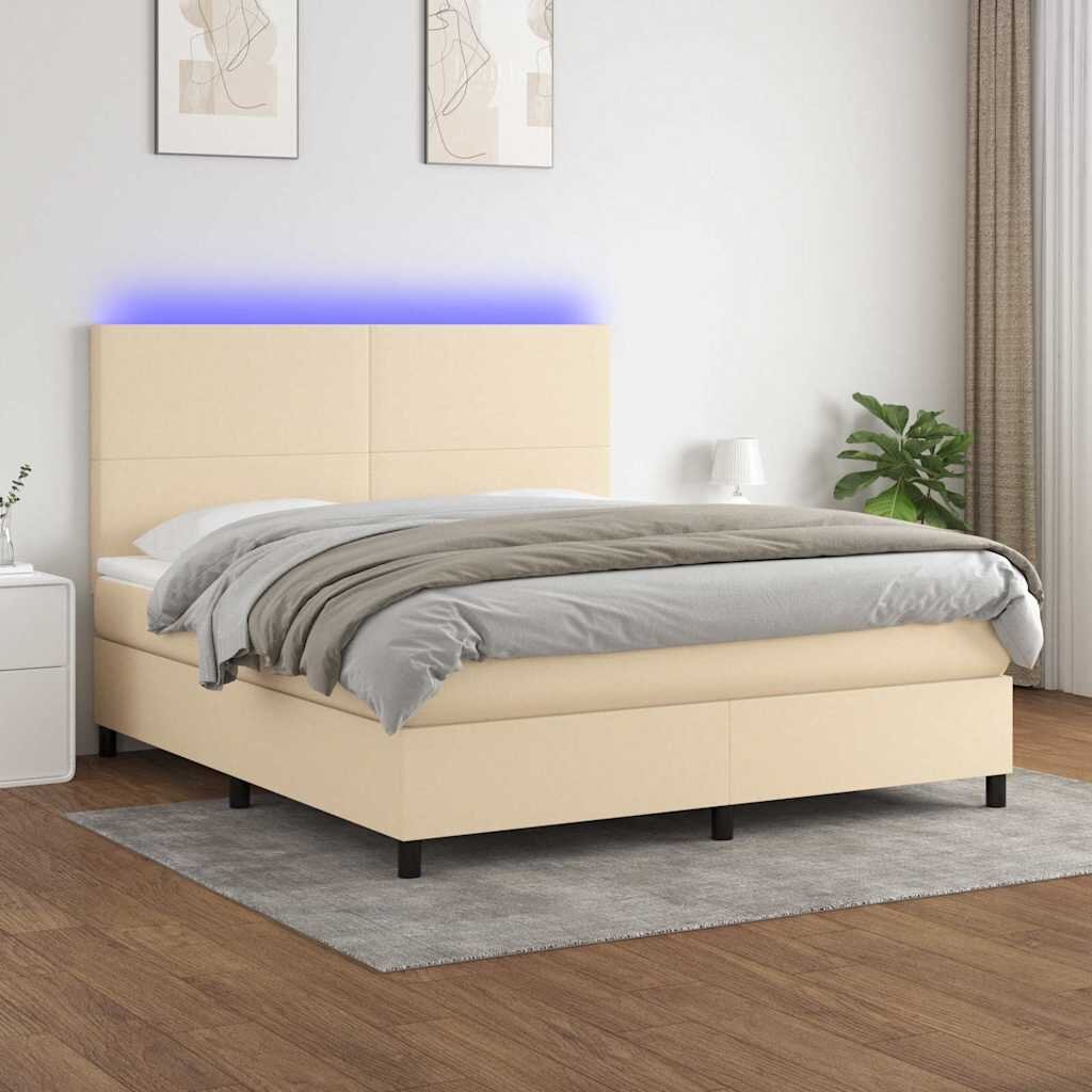 vidaXL Боксспринг легло с матрак и LED кремаво 160x200 см плат