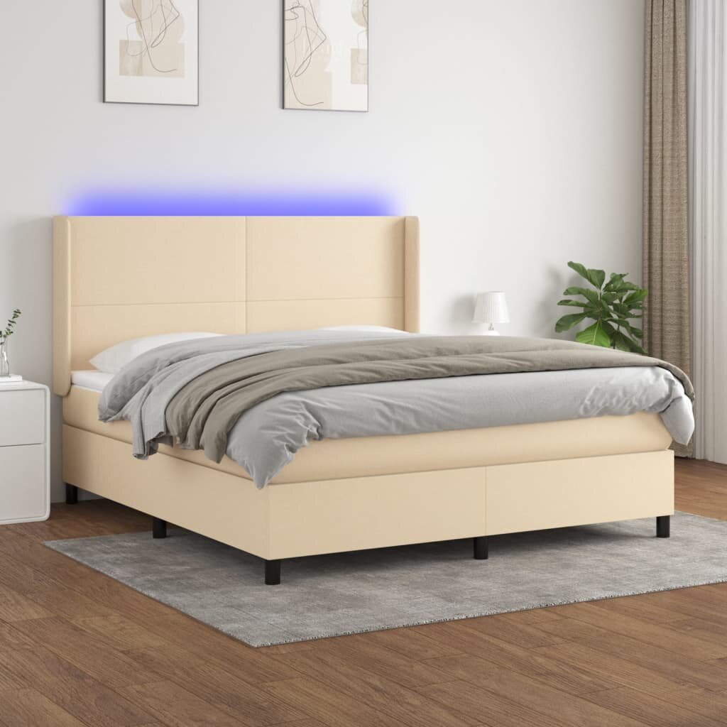 vidaXL Боксспринг легло с матрак и LED кремаво 160x200 см плат