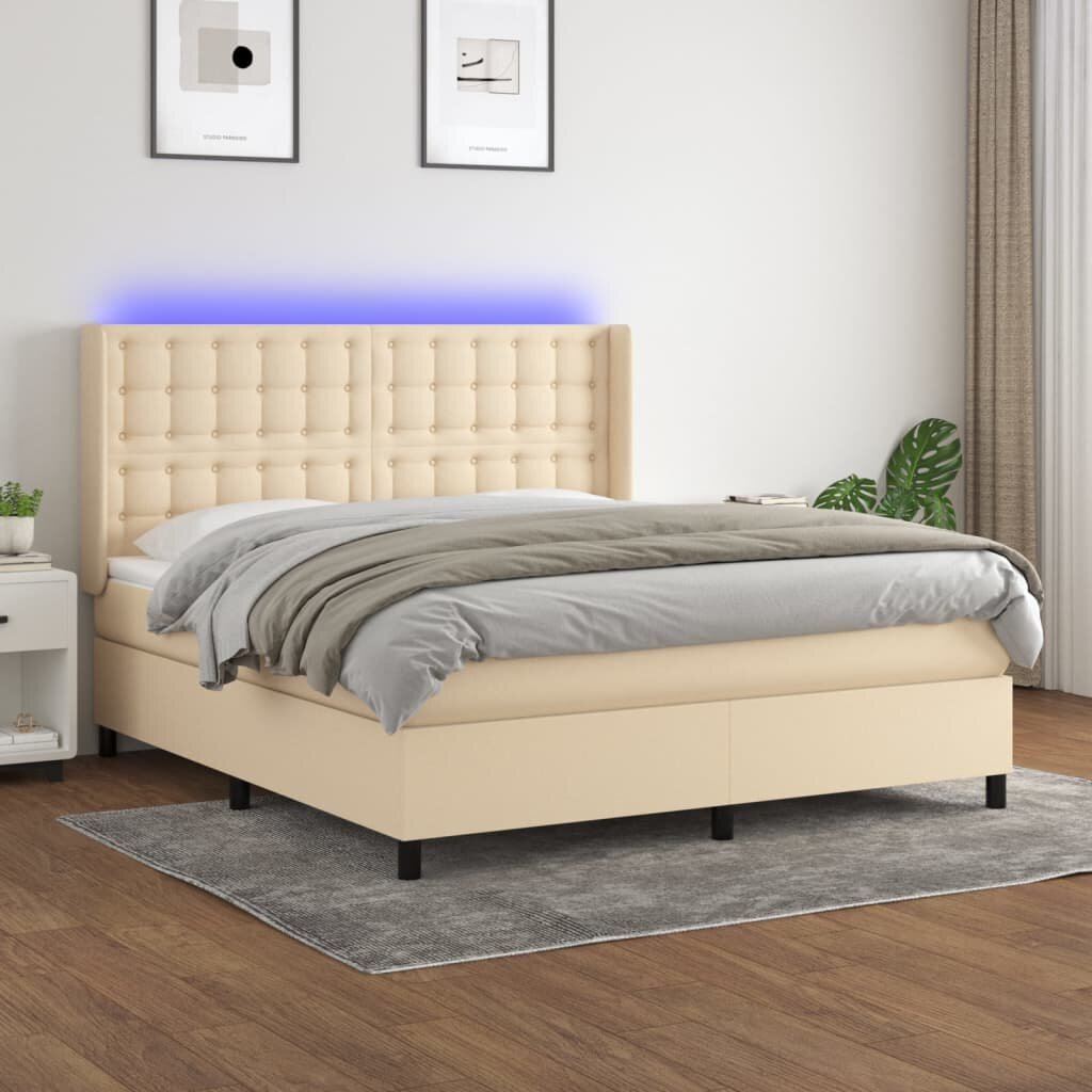 vidaXL Боксспринг легло с матрак и LED кремаво 180x200 см плат