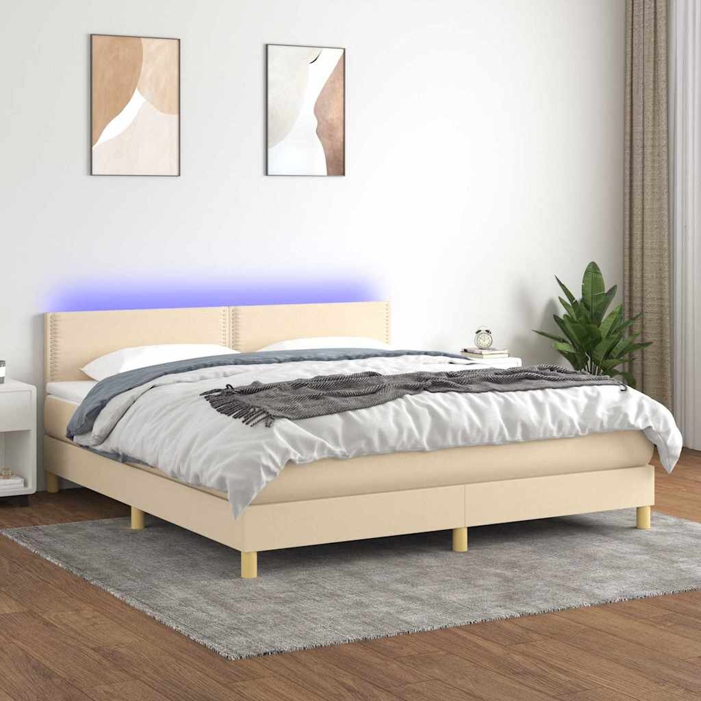 vidaXL Боксспринг легло с матрак и LED кремаво 180x200 см плат