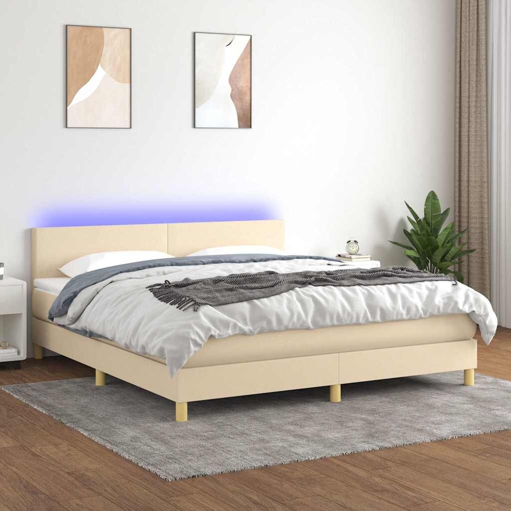 vidaXL Боксспринг легло с матрак и LED кремаво 180x200 см плат