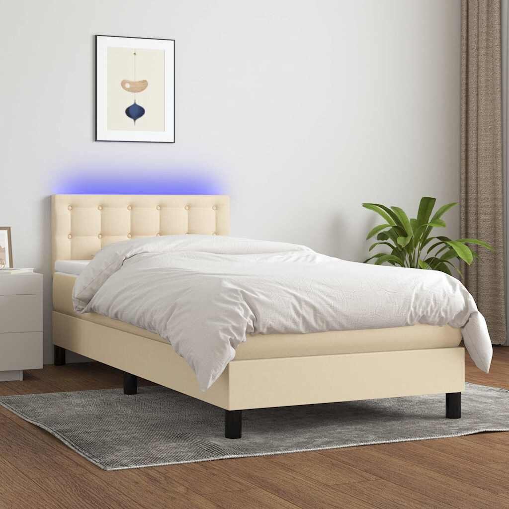 vidaXL Боксспринг легло с матрак и LED кремаво 80x200 см плат