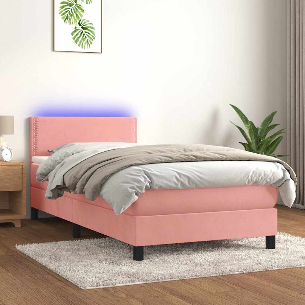 vidaXL Боксспринг легло с матрак и LED розово 100x200 см кадифе