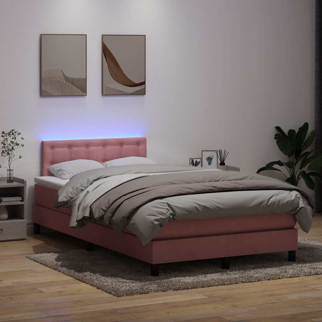 vidaXL Боксспринг легло с матрак и LED розово 120x220 см кадифе