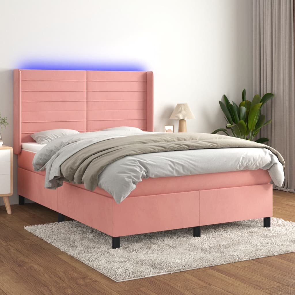vidaXL Боксспринг легло с матрак и LED розово 140x200 см кадифе