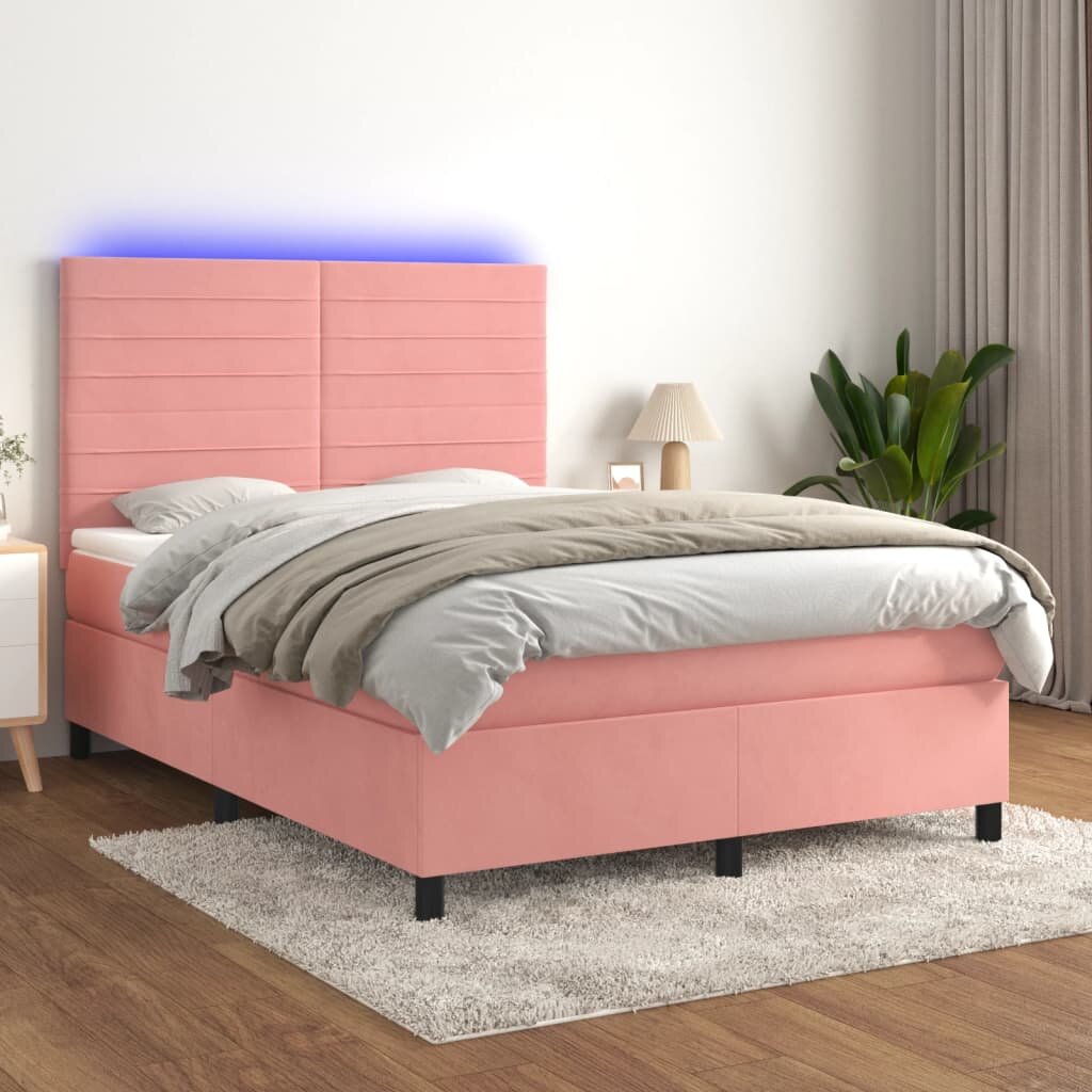 vidaXL Боксспринг легло с матрак и LED розово 140x200 см кадифе