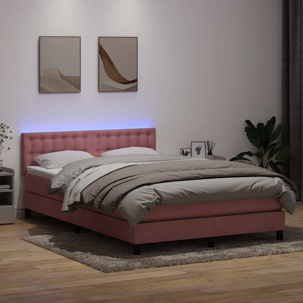 vidaXL Боксспринг легло с матрак и LED розово 140x220 см кадифе