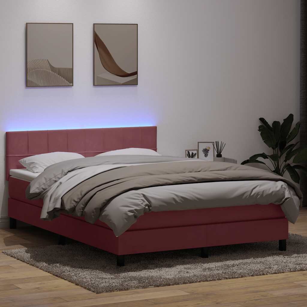 vidaXL Боксспринг легло с матрак и LED розово 140x220 см кадифе