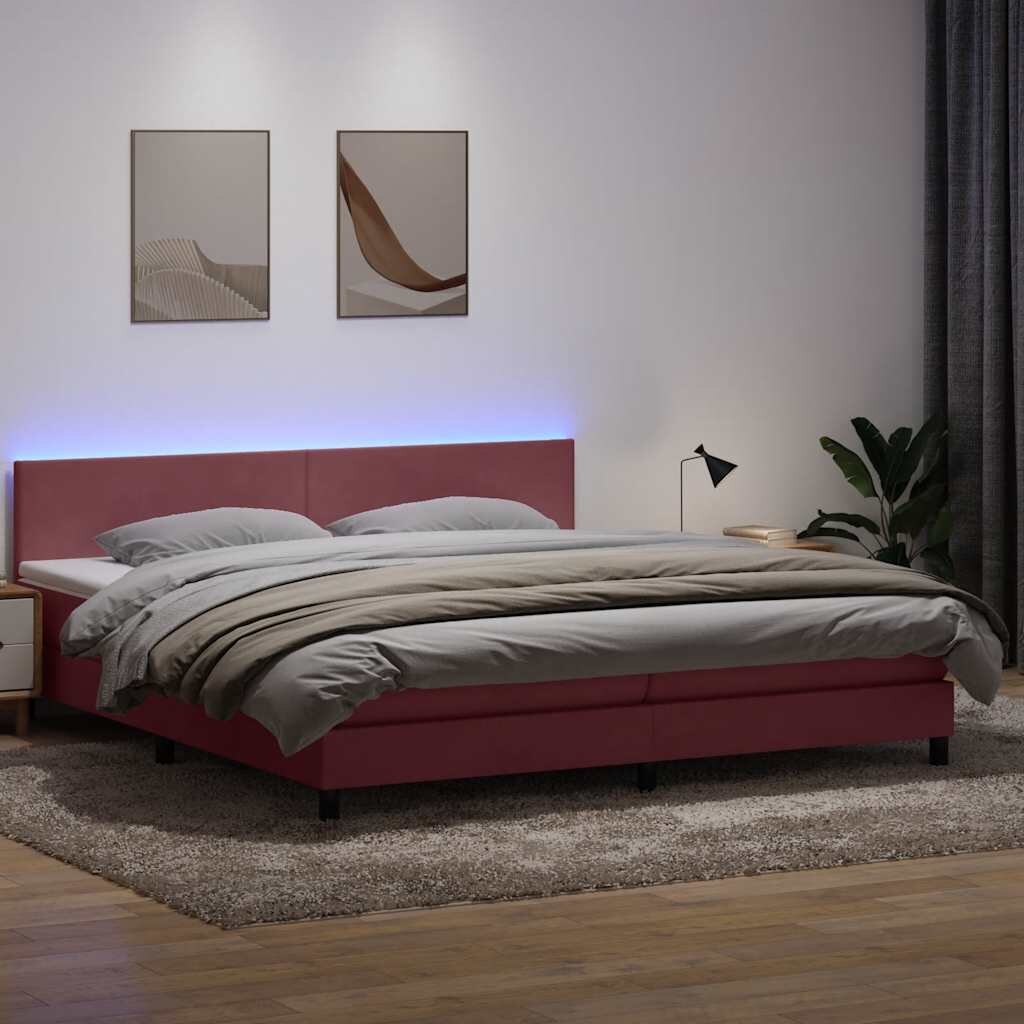 vidaXL Боксспринг легло с матрак и LED розово 180x210 cm кадифе