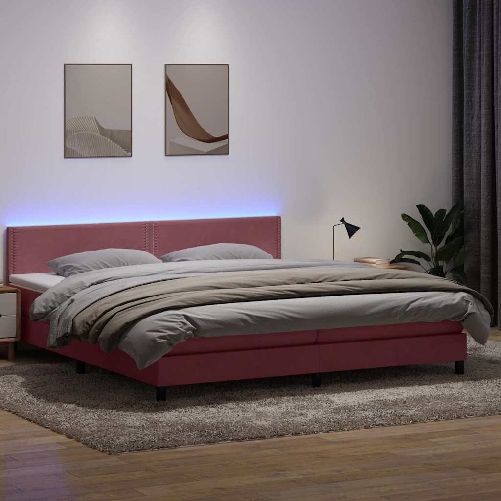 vidaXL Боксспринг легло с матрак и LED розово 180x210 cm кадифе