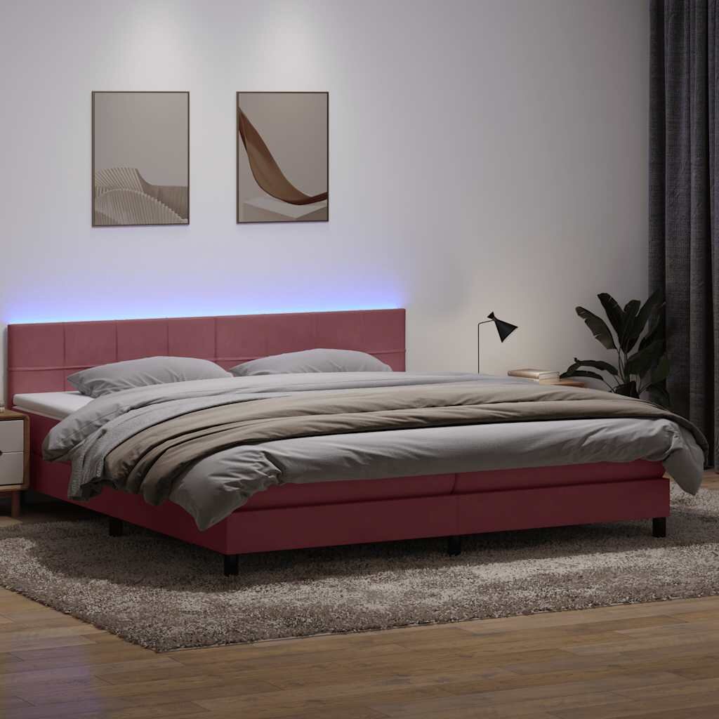 vidaXL Боксспринг легло с матрак и LED розово 180x210 cm кадифе