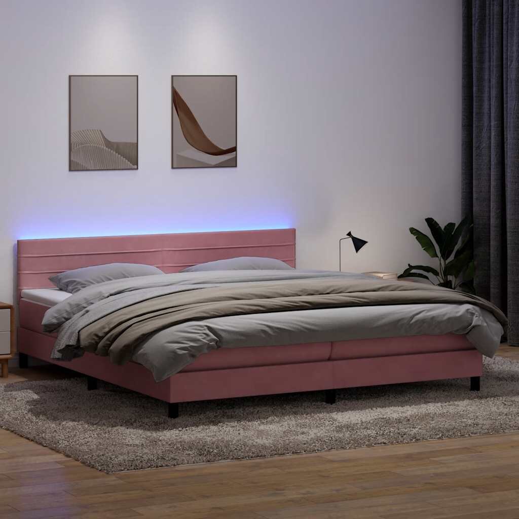 vidaXL Боксспринг легло с матрак и LED розово 180x210 cm кадифе